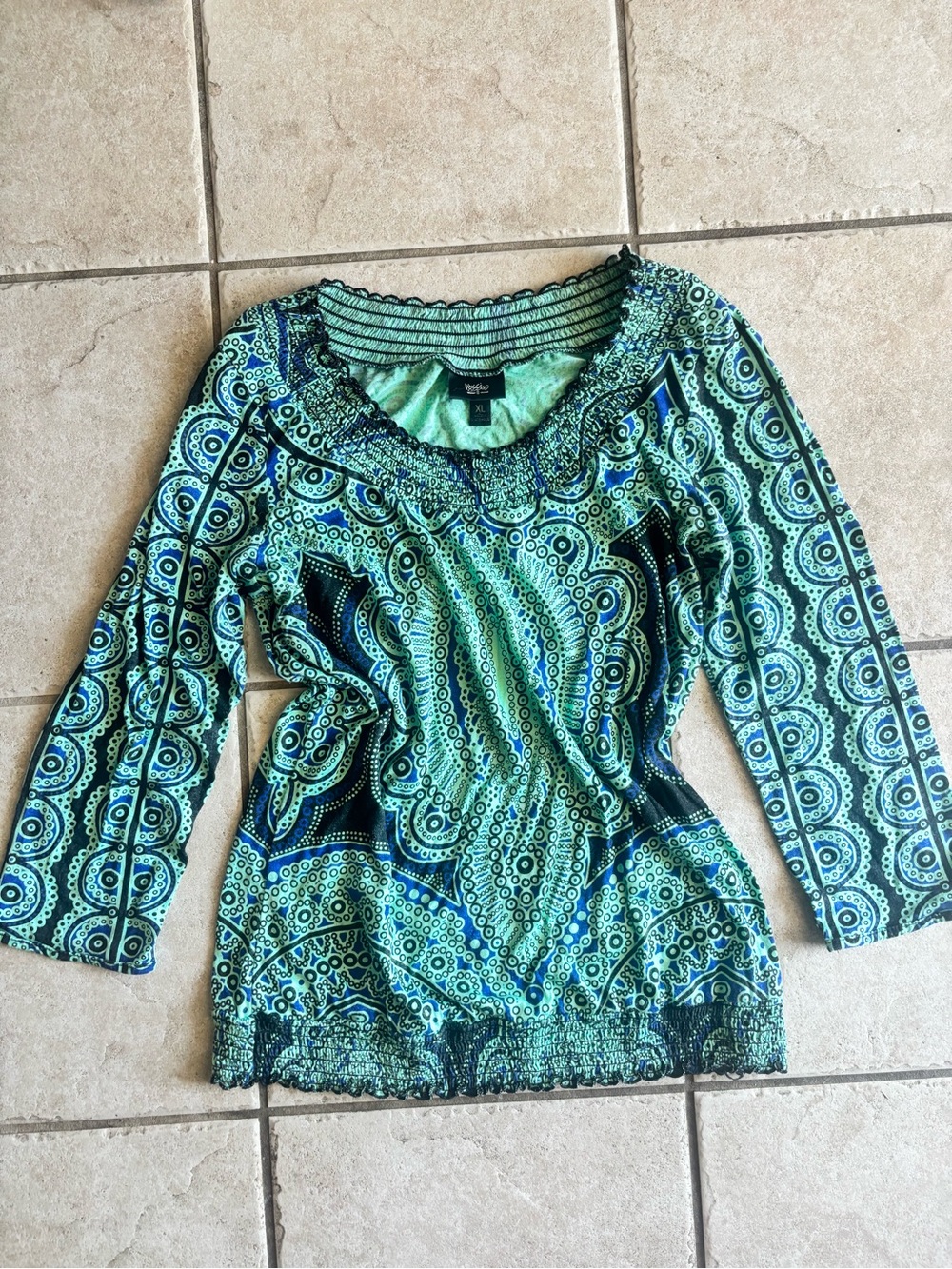 Mossimo Supply Co. Green and Teal Paisley-Print Long Sleeve Top